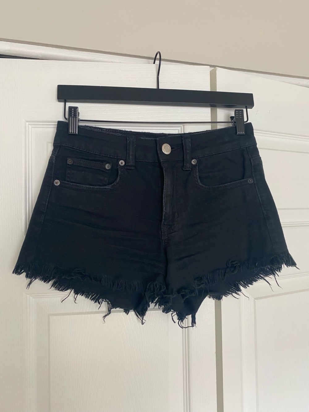American Eagle Outfitters Black High-Waist Frayed Denim Shorts